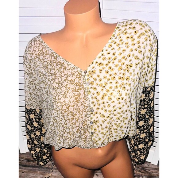 Boho Peasant Blouse Shirt Top By Together Indie SMALL Cottage Core Floral - Picture 1 of 3